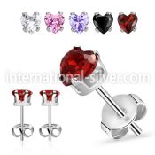 erzhtm steel earring studs heart color cz prong set one pair