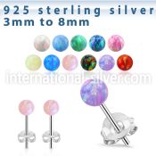 esopb pair of synthetic opal ball sterling silver ear studs