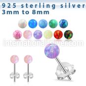 esopb pair of synthetic opal ball sterling silver ear studs
