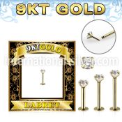 g9lbz 9kt yellow gold labret stud 16g threadless push in cz