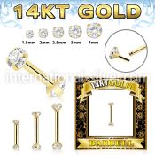 gbbz 14 k gold threadless push in barbell 16g cz prong set