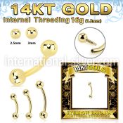 gbnbi 14 karat yellow gold curved barbell 16g internal