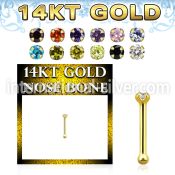gbzsm1b 14kt gold nose bone, 20g w 1.5mm round prong set cz