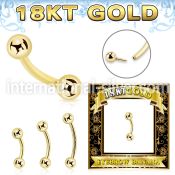 ggbnb3 18 k gold threadless push in curved barbell 3mm balls