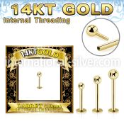 glbxbi 14 karat yellow gold labret stud 18g ball internal