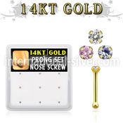 gnb1x box w 14kt gold nose bone 20g w 1.5mm round prong set cz