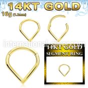 gsgha16 14k yellow gold hinged segment hoop 16g drop shaped