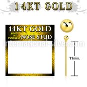 gysb1b 14kt gold nose bend it nose stud, 20g w 1.5mm ball top