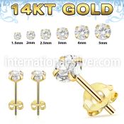 gzr 1pair 14 karat yellow gold ear studs cz