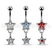 mcd367 316l steel belly banana w crystal star dangling star