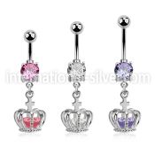 mcdz590 steel belly banana w cz dangling crown w cz