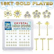 nbbxm7cg 18k gold plated silver nose bones with clear flower