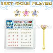 nbzsmg 18k gold plated silver nose bones with prong cz star