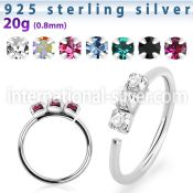 nham 925 sterling silver seamless nose ring 1.5mm prong set color crystals