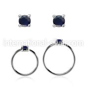 nhge9 silver nose ring w 2mm blue sapphire casting prong set