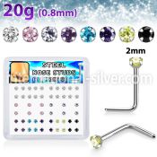 nlzr2xm surgical steel nose studs prong set round mixed cz