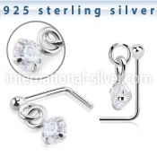 nsdvpz1 silver l shaped nose stud ball prong set dangling cz