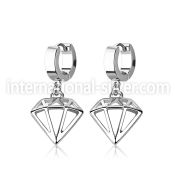 pair of stainless steel huggies w diamond dangling 