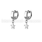 pair of steel huggies earrings w a plain steel star 
