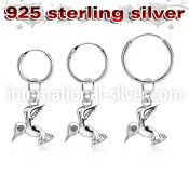 phod36 silver helix hoop earring w plain silver bird dangling