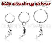 phod37 silver helix hoop earring w plain silver dolphin dangling