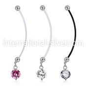 pndz383 pregnancy belly ring w dangling twin prong set 10mm cz 