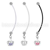 pndz590 maternity pregnancy belly ring w dangling crown w cz