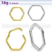 sgsh13 surgical steel hinged segment hoop 16g hexagon shape