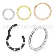 sgsh25 pvd steel hinged segment hoop 16g cz diamond pattern
