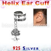 silver helix ear cuff w rope edge tree of life dangling 