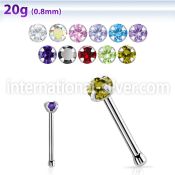 snbzr15 316l steel nose bone, 20g w prong set 1.5mm round cz