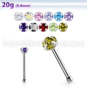 snbzr2 surgical steel nose bone, 20g w prong set 2mm round cz