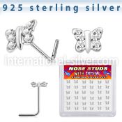 sxbutc36 silver l shaped nose studs 22g butterfly clear 36