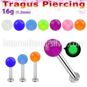 tlbglb4s 316l steel tragus labret 16g 4mm glow in the dark ball 