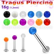 tlbvb25 316l steel tragus labret 16g w a 2.5mm acrylic uv ball 