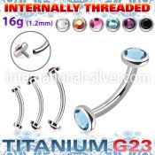 ubnin11 titanium curved barbell 16g flat back gems internal