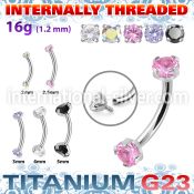 ubnin12 titanium curved barbell 16g color cz internal