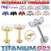 ulbin23 titanium labret stud three marquise cz internal