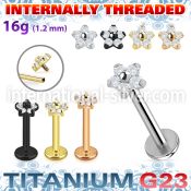 ulbin54 titanium labret stud 16g flower top five cz internal