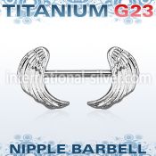 unpsh15 titanium g23 nipple barbell w two rhodium plated wings