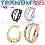 usgsh33 titanium hinged segment hoop triple rings cz