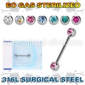 zbbnp2c sterilized steel nipple barbell 14g gem balls