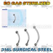 zbneb2 sterilized steel curved barbell 18g two 2mm balls
