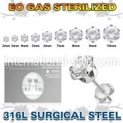 zerz sterilized steel earring stud prong set cz one pair
