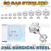 zerz sterilized steel earring stud prong set cz one pair