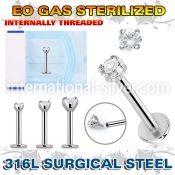 zlbczin sterilized steel labret stud 16g cz internal