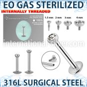 zlbirc sterilized steel labret stud flat head gem internal