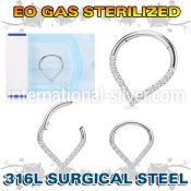 zsgsh15 sterilized steel hinged segment hoop cz pear