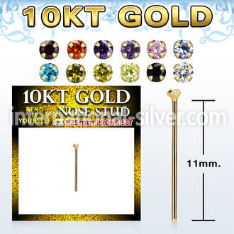 10kt gold bend it nose stud w 1.25mm color cz stone
