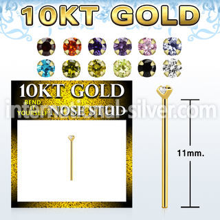 10kt gold bend it nose stud w a 1.5mm round cz stone